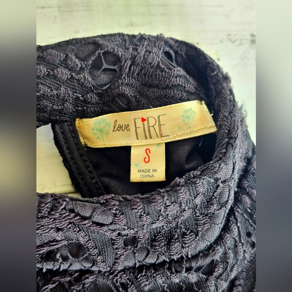 Love Fire Black Soft Lace Tank Dress Mock Neck Asymmetrical Lace Crochet - Picture 7 of 10